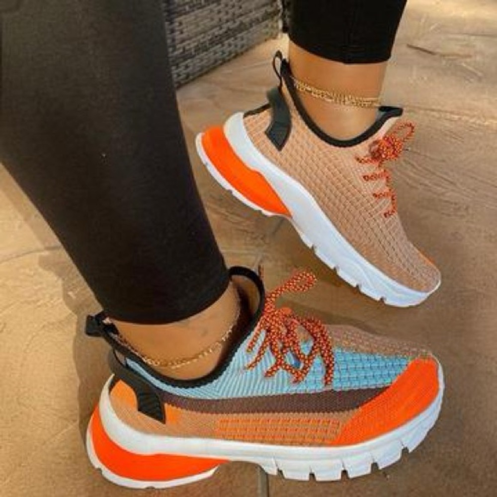 Stylish Orange and Blue Women's Sneakers